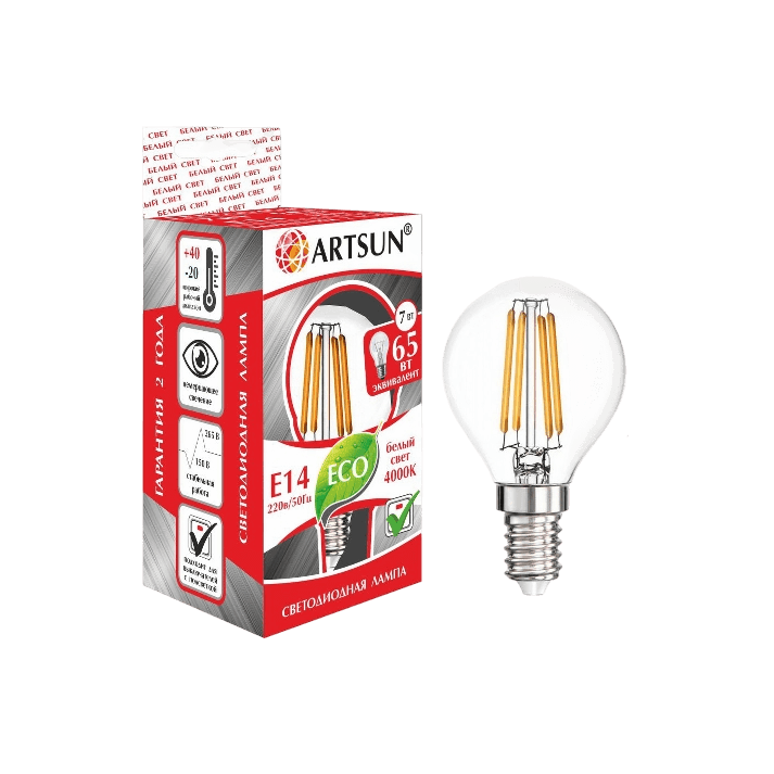 Лампа филаментная ARTSUN F-LED Р45 7W E14 3000K