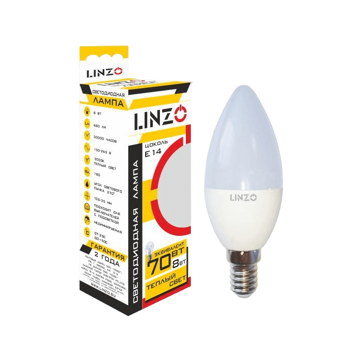 Лампа светодиодная LINZO LED B35 8W E14 3000K