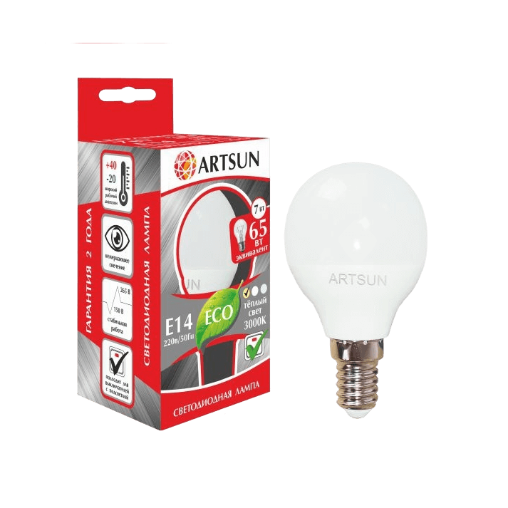 Лампа светодиодная ARTSUN LED P45 7W E14 3000K