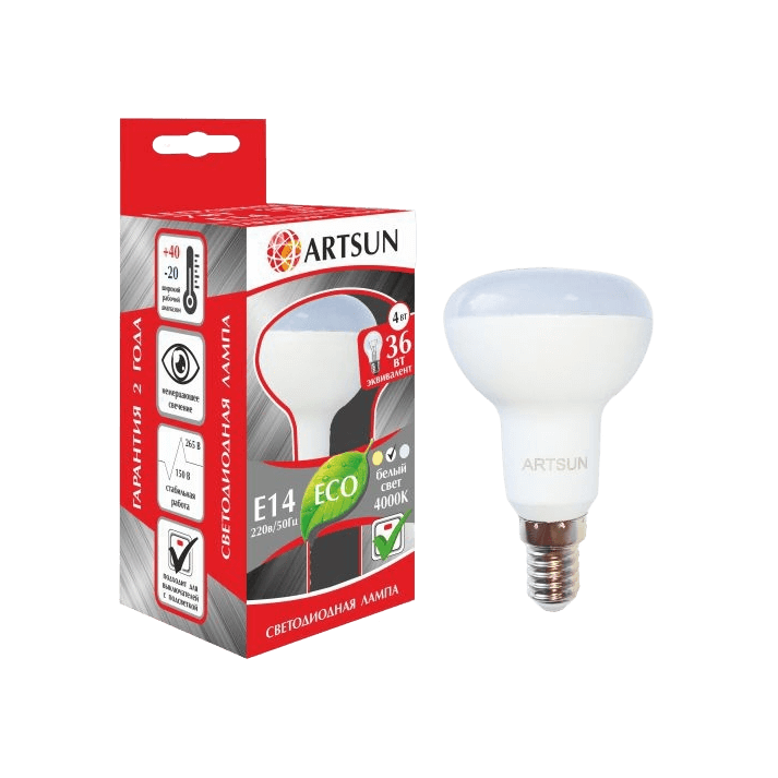 Лампа светодиодная ARTSUN LED R50 6W E14 3000K