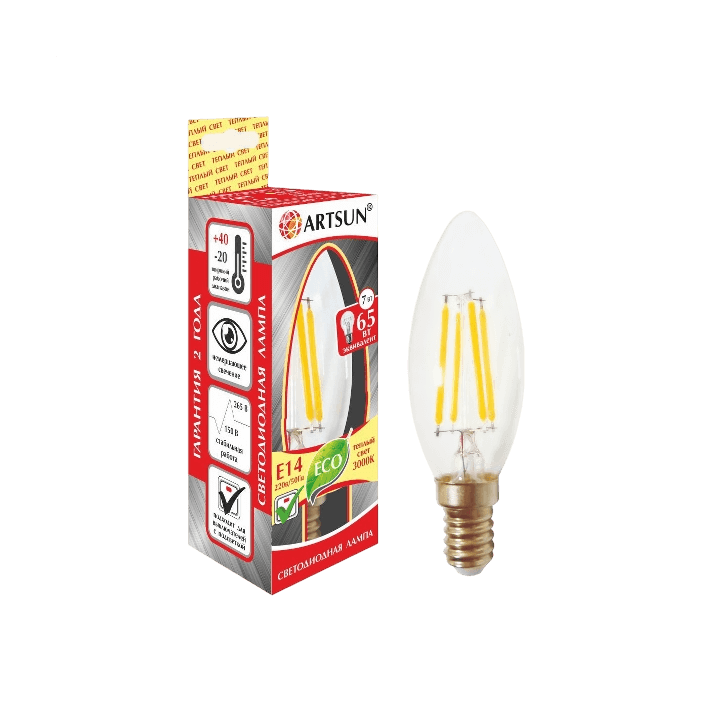 Лампа филаментная ARTSUN F-LED B35 7W E14 3000K